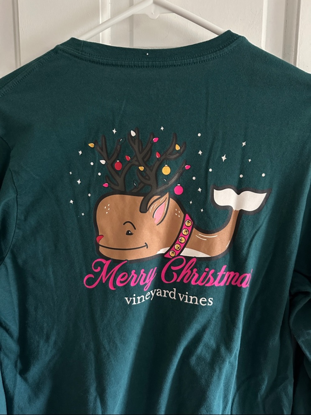 Vineyard Vines Teal Whale Graphic Long Sleeve Tee with Pink Script